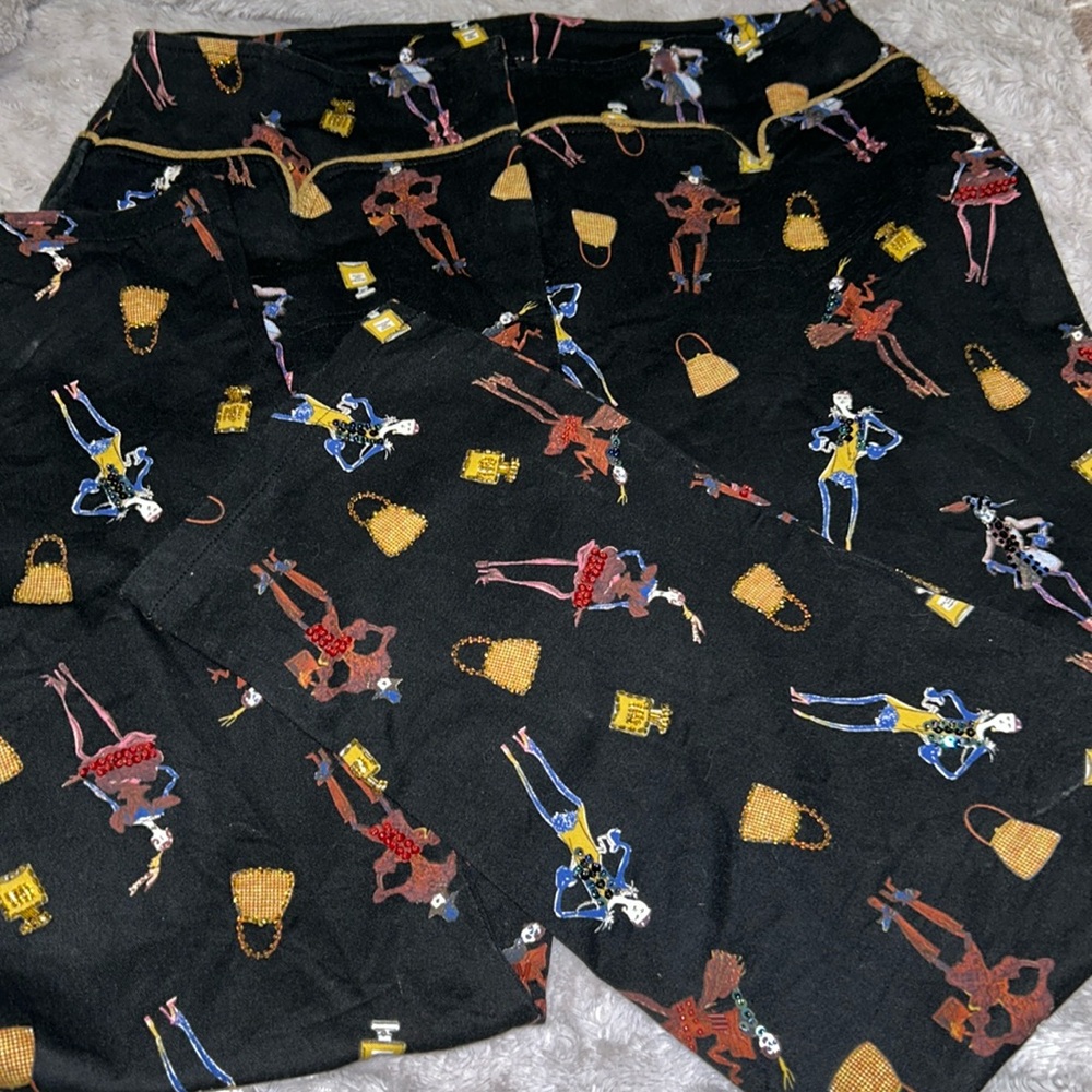 Vintage VANITY COLLECTION BEADED SHOPPING GIRL sequin PANTS ARTSY FUN size large